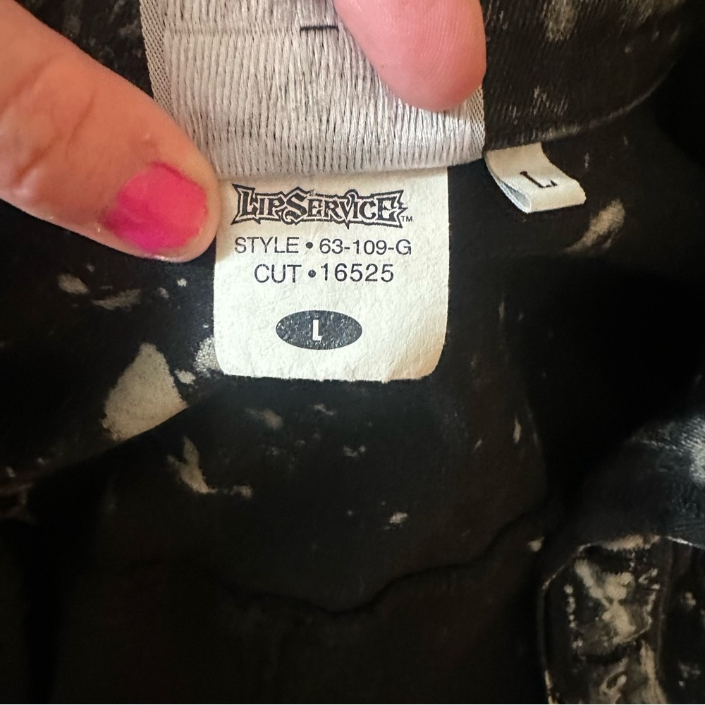 Lip Service Black & Creamish Vintage Porn Splatter Stretch Twill Jacket NWT L - Picture 13 of 16